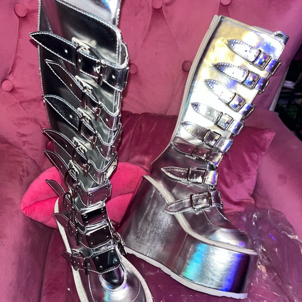 Silver Platform Buckle Boots